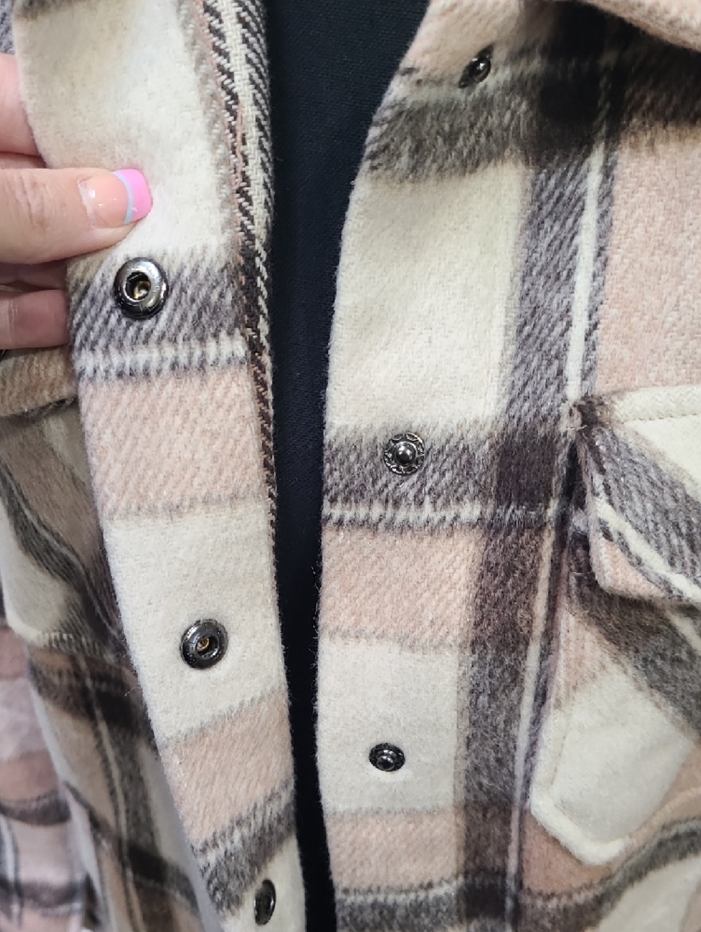 Michelle Mae Plaid Utility Shacket in Cream & Brown NWT - Picture 3 of 8